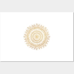 Elegant Gold Mandala Sunflower White Pattern Posters and Art